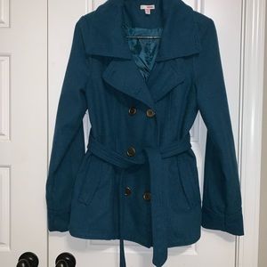 Dark teal coat size large, snug fit
